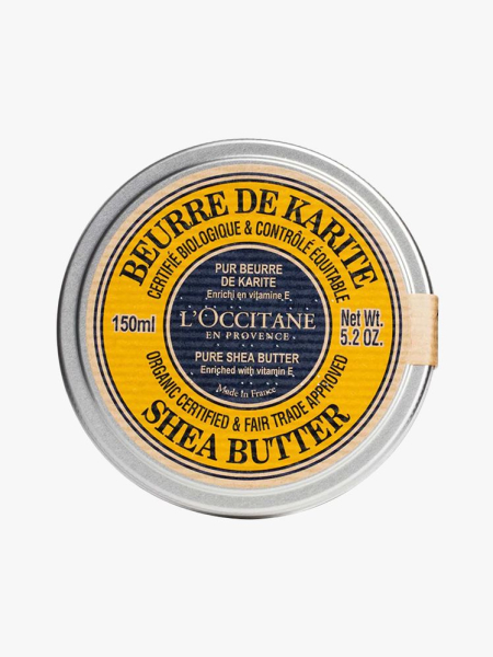L’Occitane Certified Organic Pure Shea Butter in branded component on a light gray background